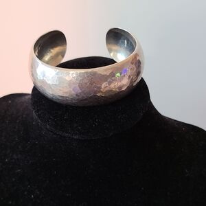 Sterling Silver Hammered Cuff Bracelet - Silver